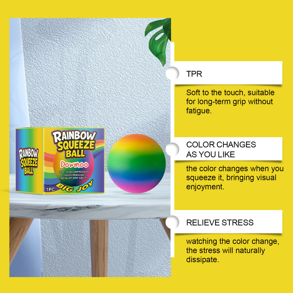Rainbow Squeeze Stress Ball, Soft TPR Slow Rebound Fidget Toy For Anxiety Relief, Color Changing Ball For Kids Adults Stress Relief & Hand Grip Training