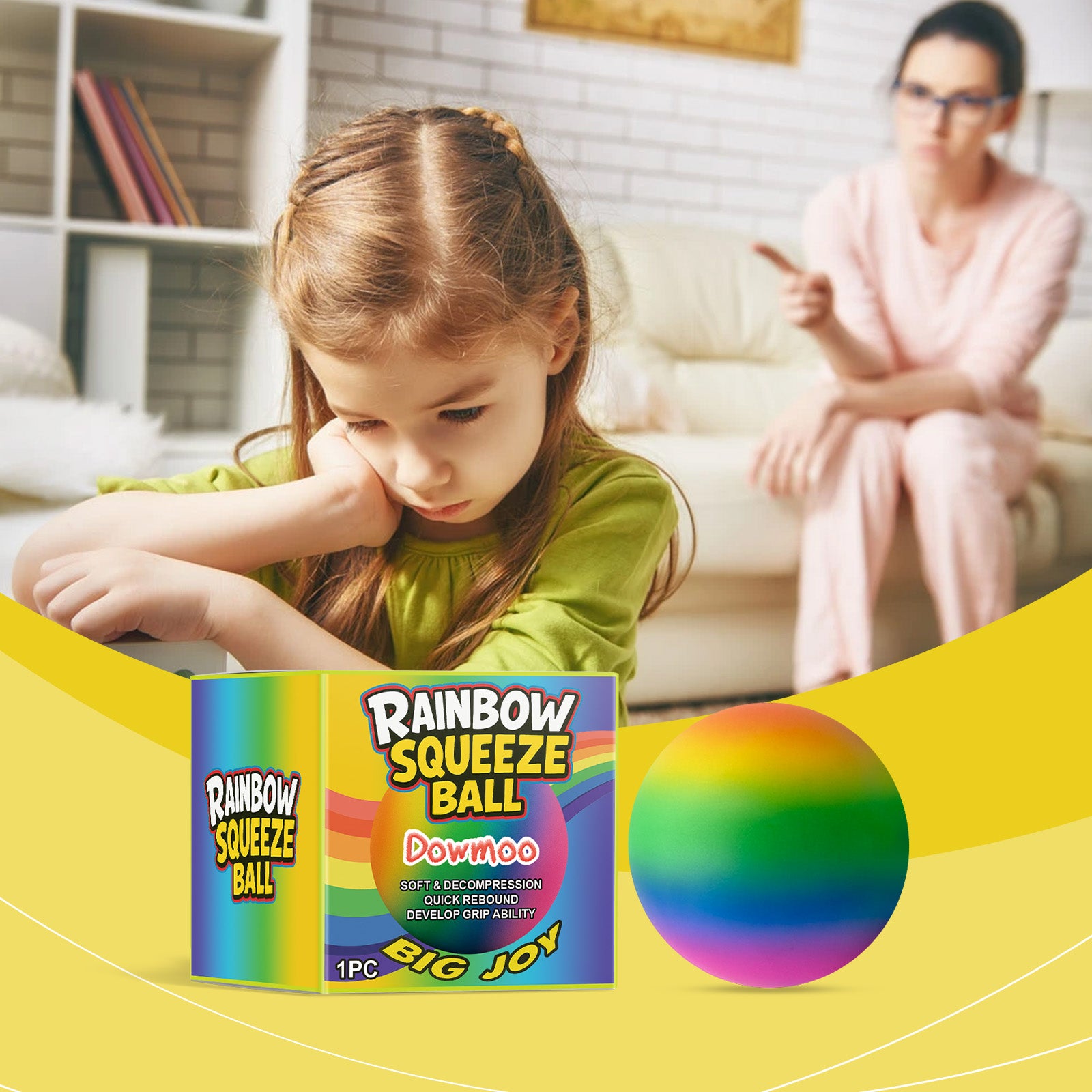 Rainbow Squeeze Stress Ball, Soft TPR Slow Rebound Fidget Toy For Anxiety Relief, Color Changing Ball For Kids Adults Stress Relief & Hand Grip Training